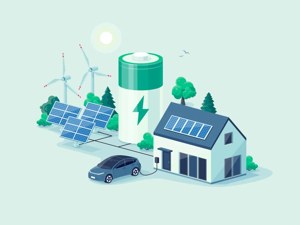 Home virtual battery energy storage with solar panels and electric car charging